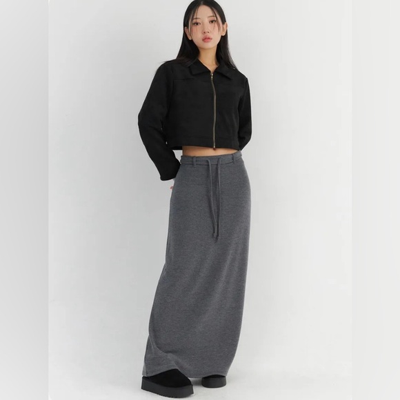 Cutter & Buck Solid Maxi Cashmere skirt , Charcoal Gray, Tie Front | Size Medium - Picture 1 of 10